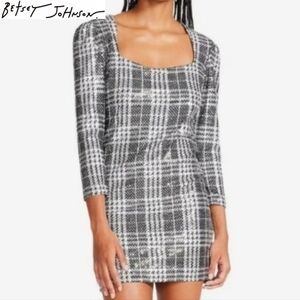 Betsey Johnson Black & Silver Metallic Plaid Glitter Sequin Mini Dress